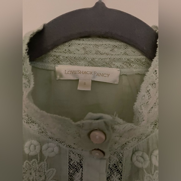Ronda Embroidered Sleeve Blouse— Love Shack Fancy (Moss Green) - Picture 5 of 12
